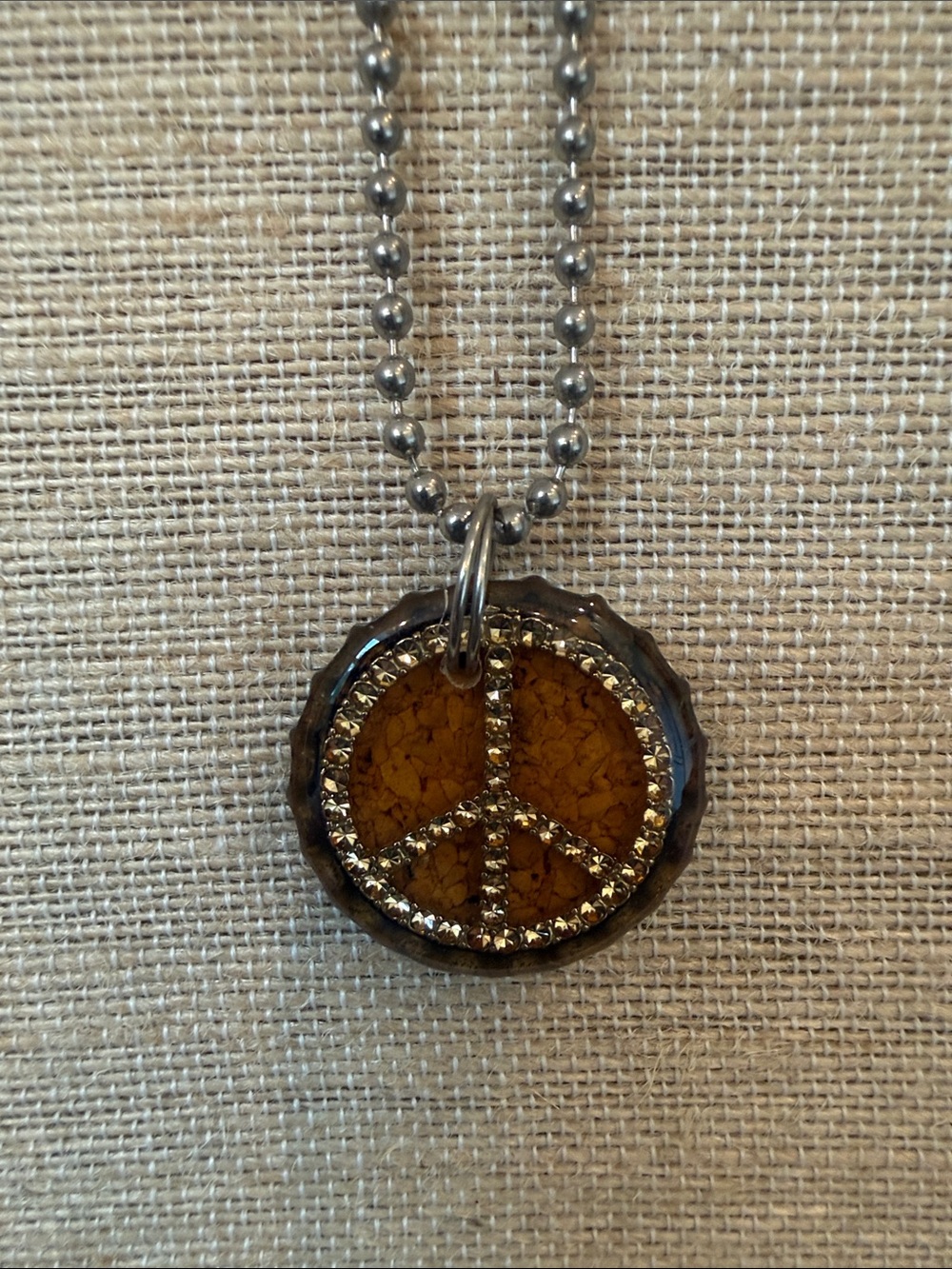 Bottle Cap Peace Sign Pendant Necklace | 16”